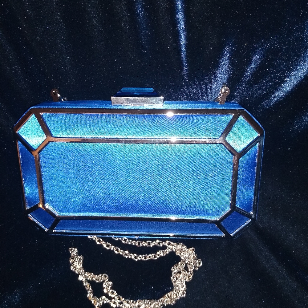 Royal Blue Square Clutch Silver Chain